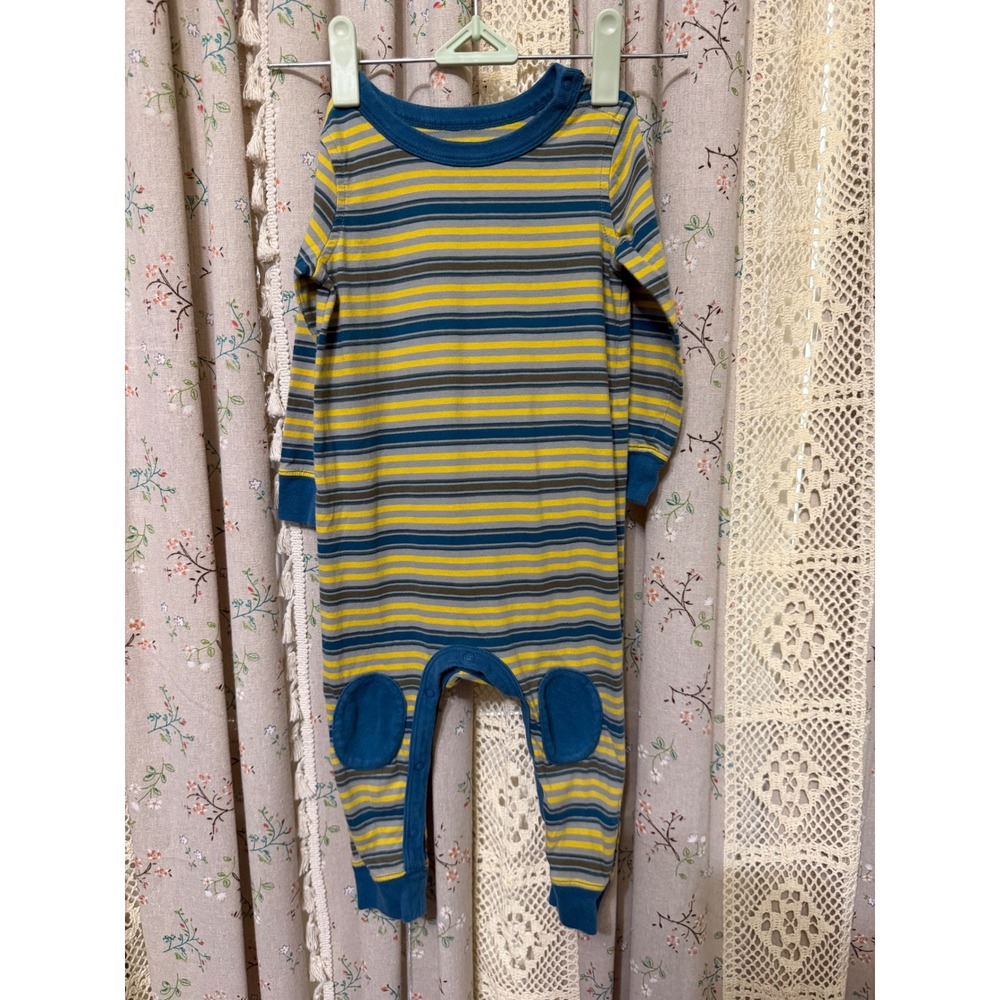 Tea Collection Baby 12-18M Striped Knee‎ Patch Cotton Romper One Piece